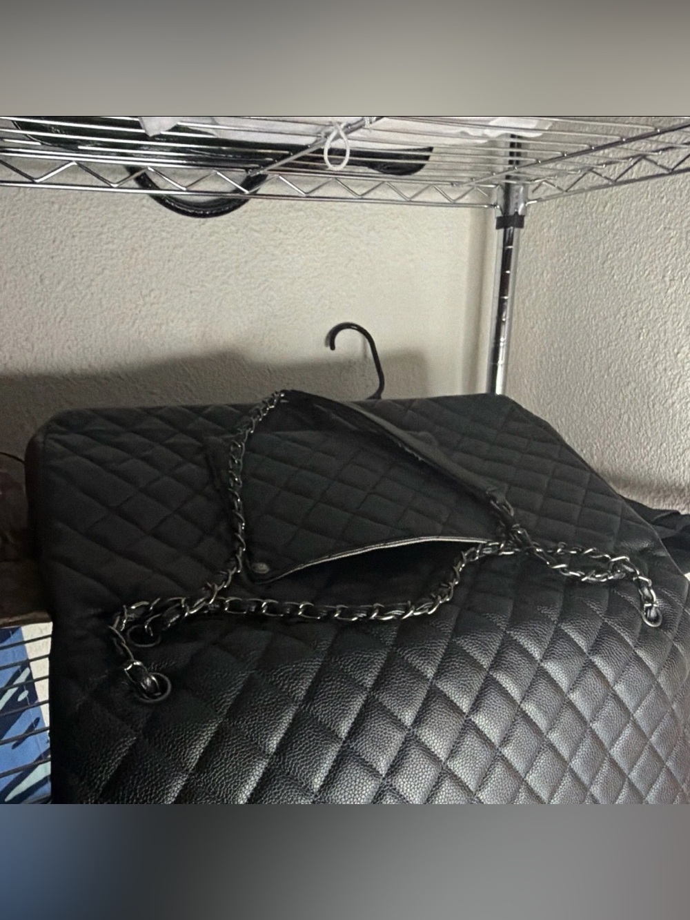 CHANEL XXL Black Quilted Flap Shoulder Bag with Silver-Tone CC Lock - Picture 7 of 9
